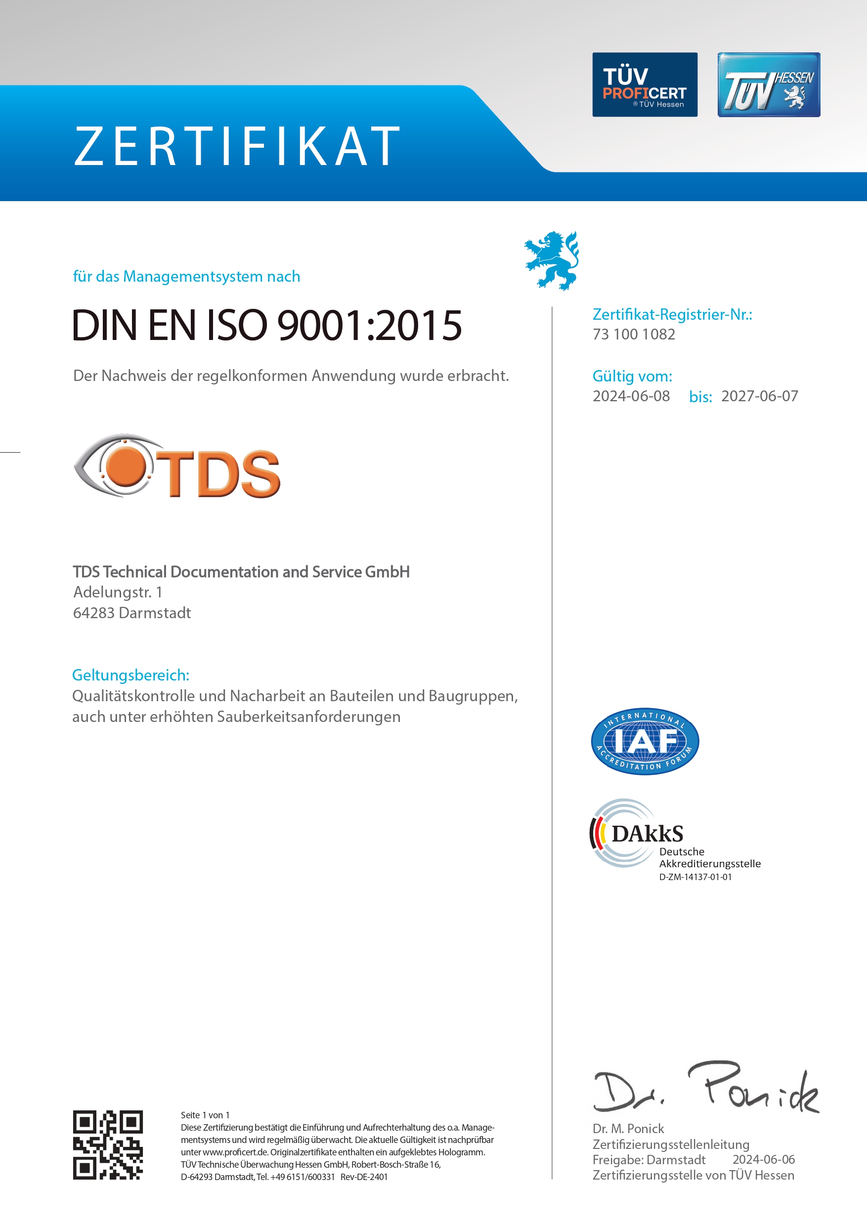 DIN EN ISO 9001 Zertifikat